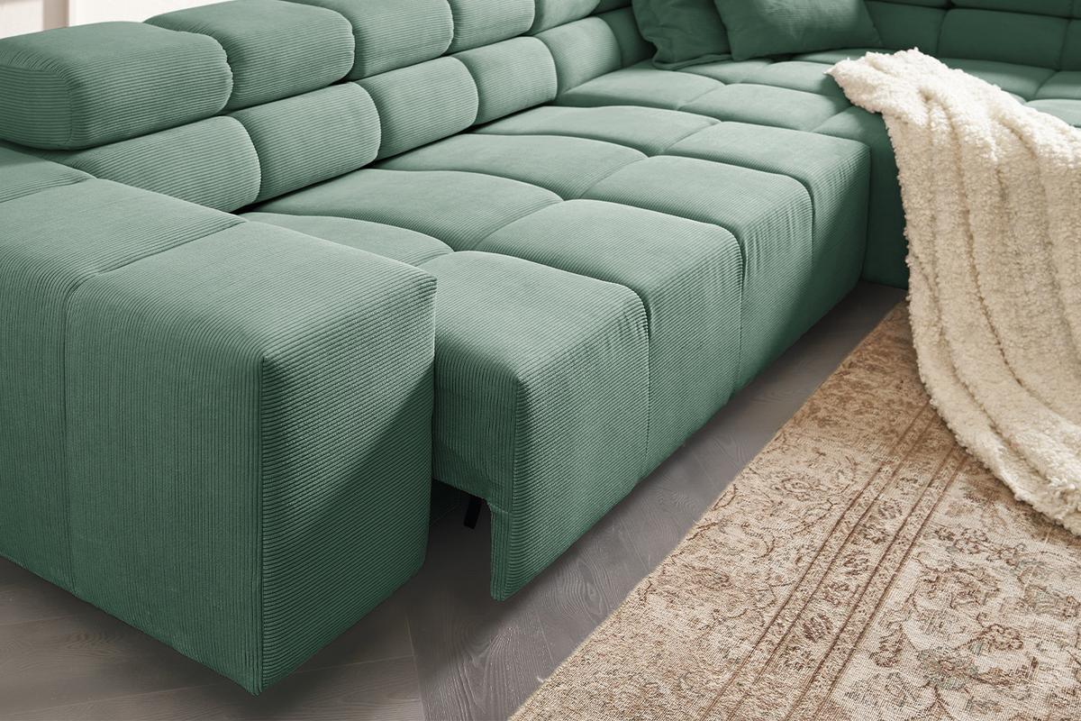 ECKSOFA MIT MOTORISCHEM SITZVORZUG NEVADA Grün Cord Relaxfunktion - Schwarz/Grün, Kunststoff/Textil (319/215cm) - KAWOLA