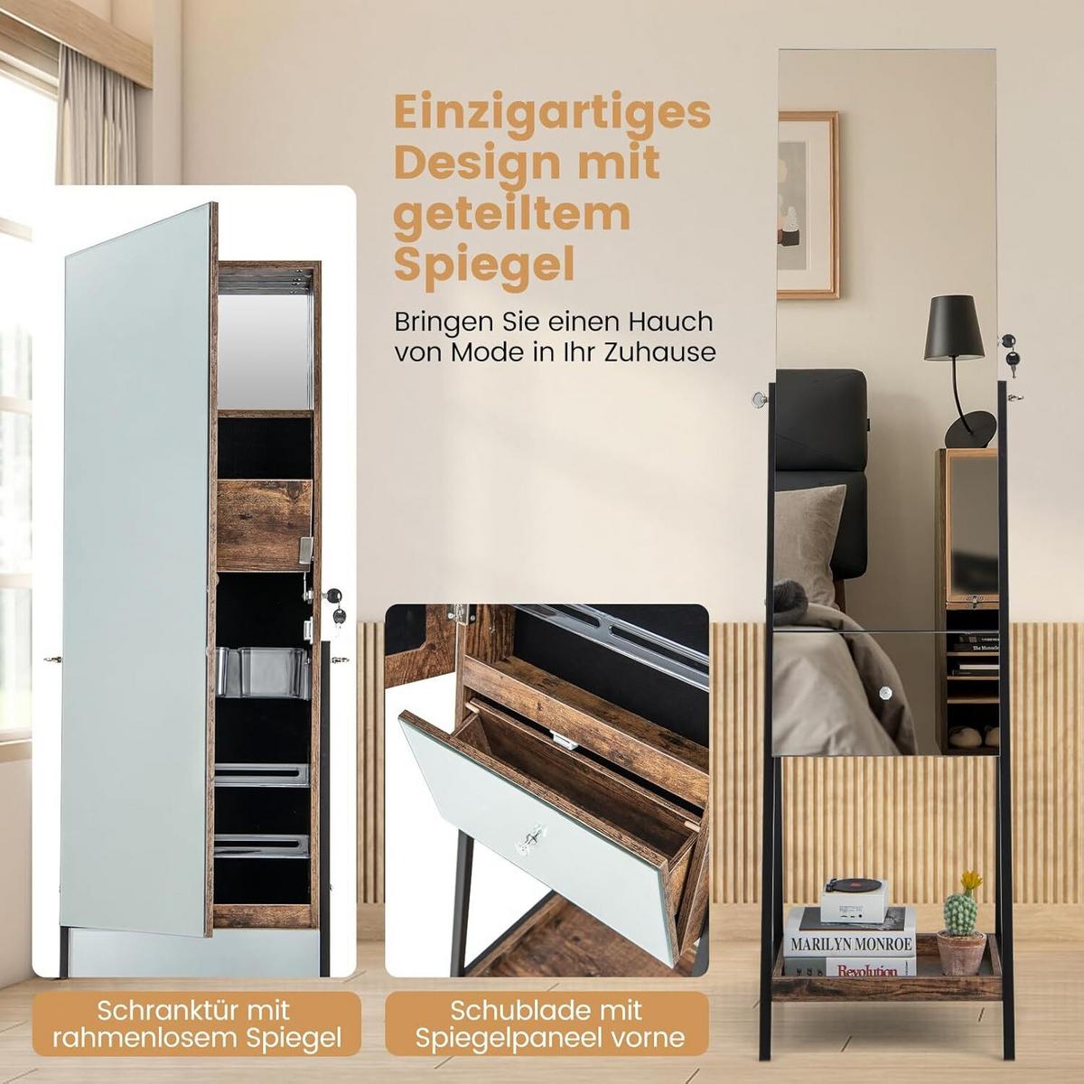 SCHMUCKSCHRANK 166cm Braun - Braun, Holz (41/166/35cm) - COSTWAY