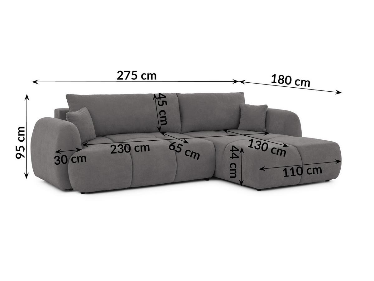 ECKSOFA Loretto aus natürlichem Taupe Webstoff mit Schlaffunktion, Bettkasten und tiefen Steppungen in Bubble-Optik - Taupe/Schwarz, Holz/Kunststoff (275/180cm) - S-Style