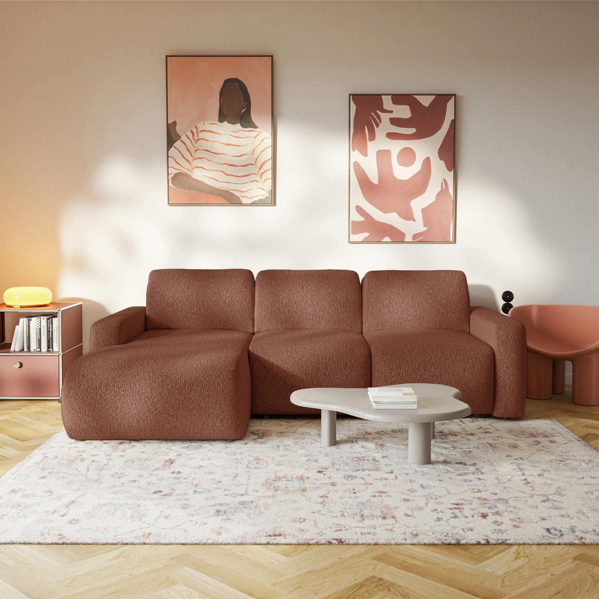 ECKSOFA Carnos Mini Kupfer Chenille - Schwarz/Kupferfarben, Kunststoff/Textil (238/164cm) - Selsey