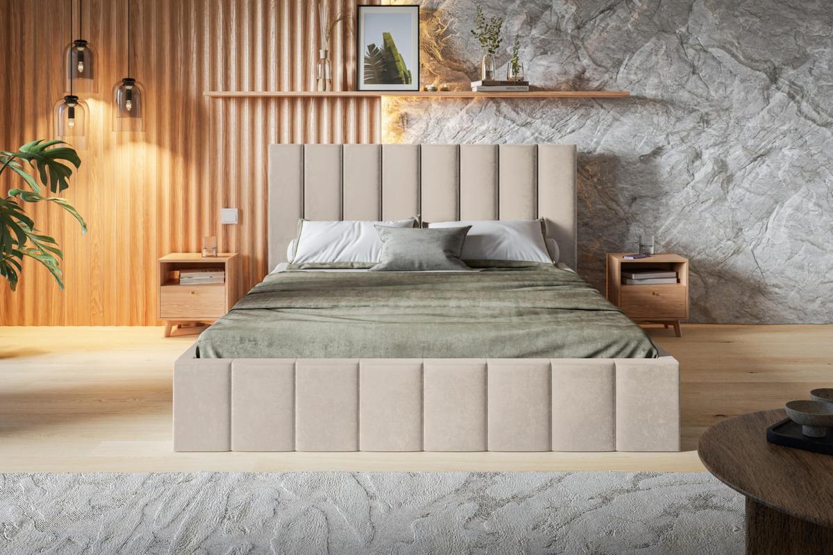 BETT 90x200 - Polsterbett mit Bettkasten und Metallrahmen - Modern Betten - Weicher Jasminstoff - Kollektion Toledo - Beige - Beige, Holz/Textil (90/200cm) - Alpi-Möbel