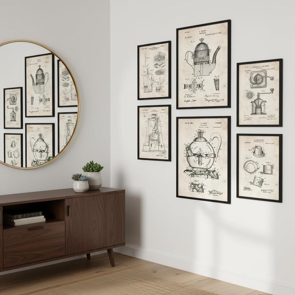 POSTER Set Mit 6 Plakaten Mit Kaffeemaschine Patenten Im Vintage Stil A3 & A4 Schwarzer Rahmen - Schwarz, Papier (29/3cm) - Nacnic