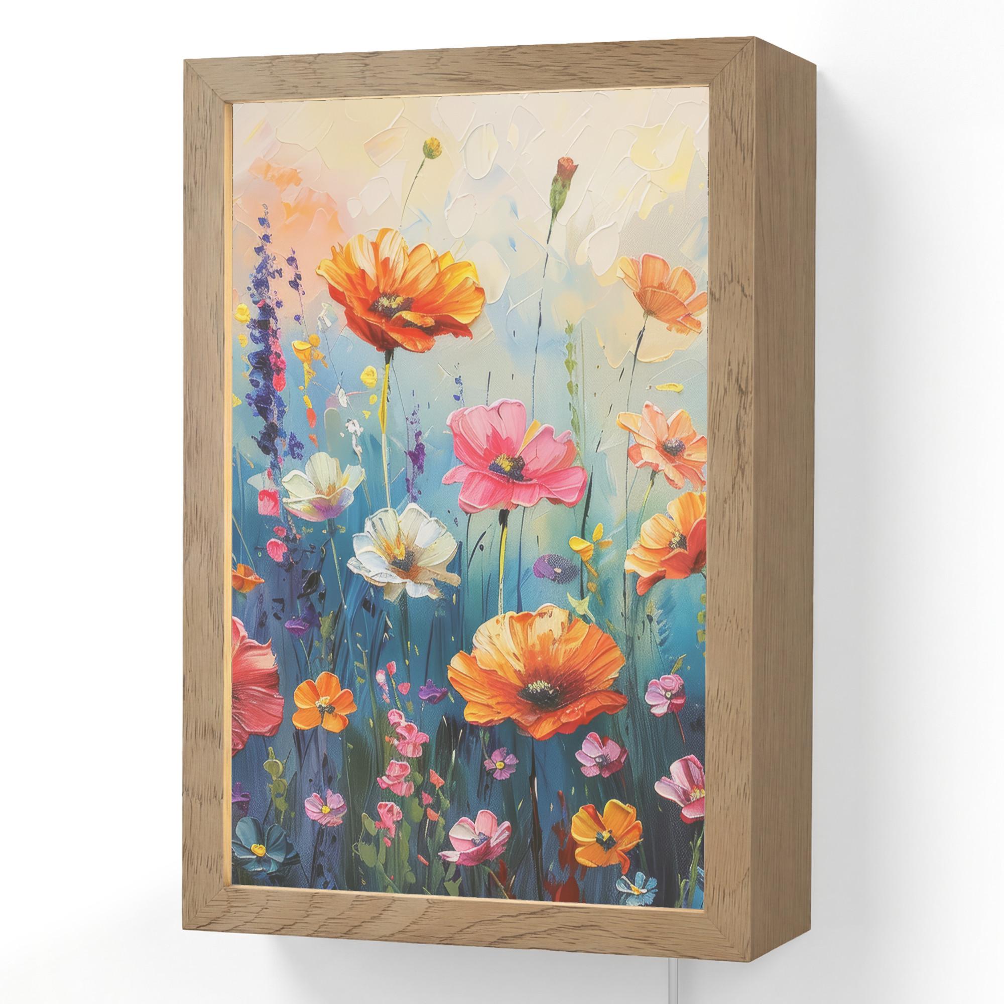 WANDLEUCHTE Blumen - Natur - Aquarell - Kunst 20x30 cm - Multicolor, Holzwerkstoff (20/30/8cm) - OnlyWow