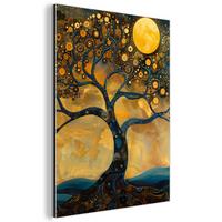 METALLBILD Baum - Mond - Blumen - Gold - Kunst 30x40 cm - Orange, Metall (30/40cm) - MuchoWow