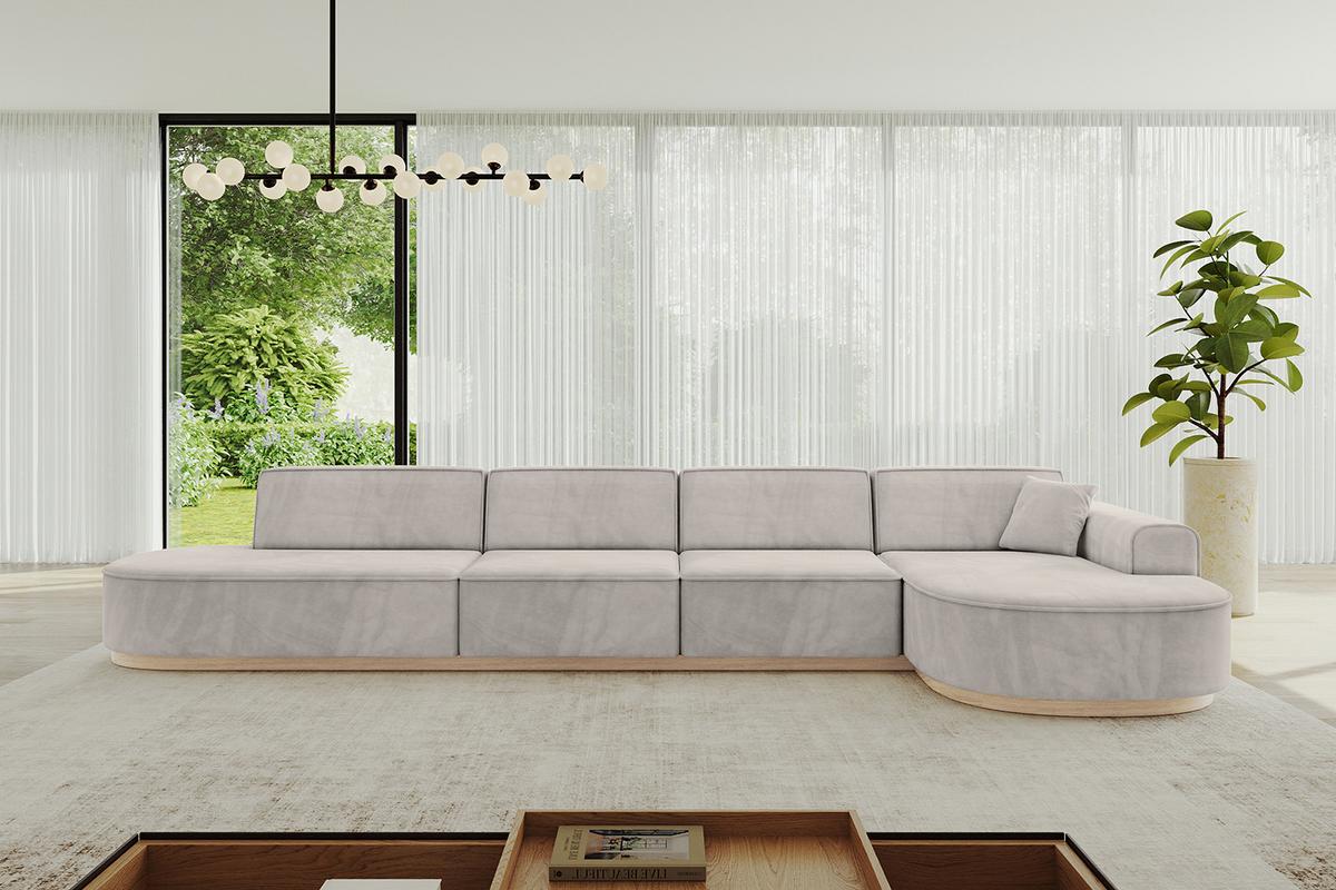 ECKSOFA Ottomane Rechts MARI-L3-v1 - 413x171x83 cm Hellbraun Velours - Hellbraun, Holzwerkstoff/Textil (171/413cm) - ALTDECOR