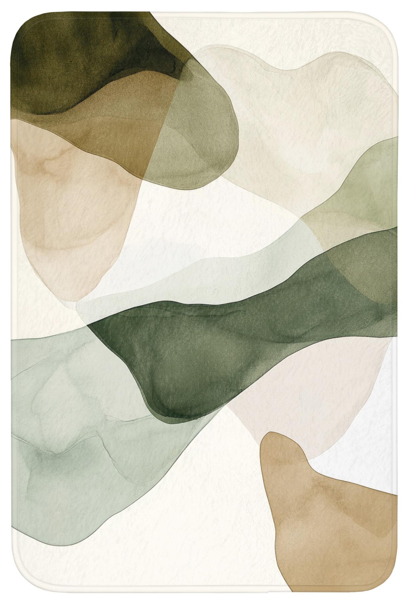 BADEMATTE Japandi - Abstrakt - Grün Rutschfest 60x90 cm - Grün, Textil (60/90cm) - OnlyWow