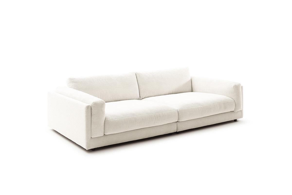 BIG SOFA RAINA Cremeweiß Cord - Creme/Schwarz, Kunststoff/Textil (254/85/150cm) - KAWOLA