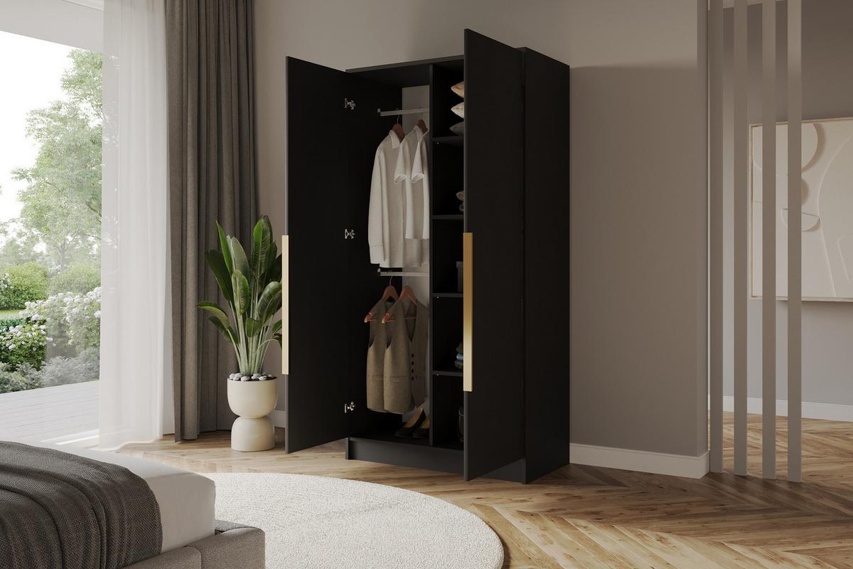 KLEIDERSCHRANK - LESE - 102 - Schwarz - Goldfarben/Schwarz, Holzwerkstoff (102/200/51cm) - ALTDECOR