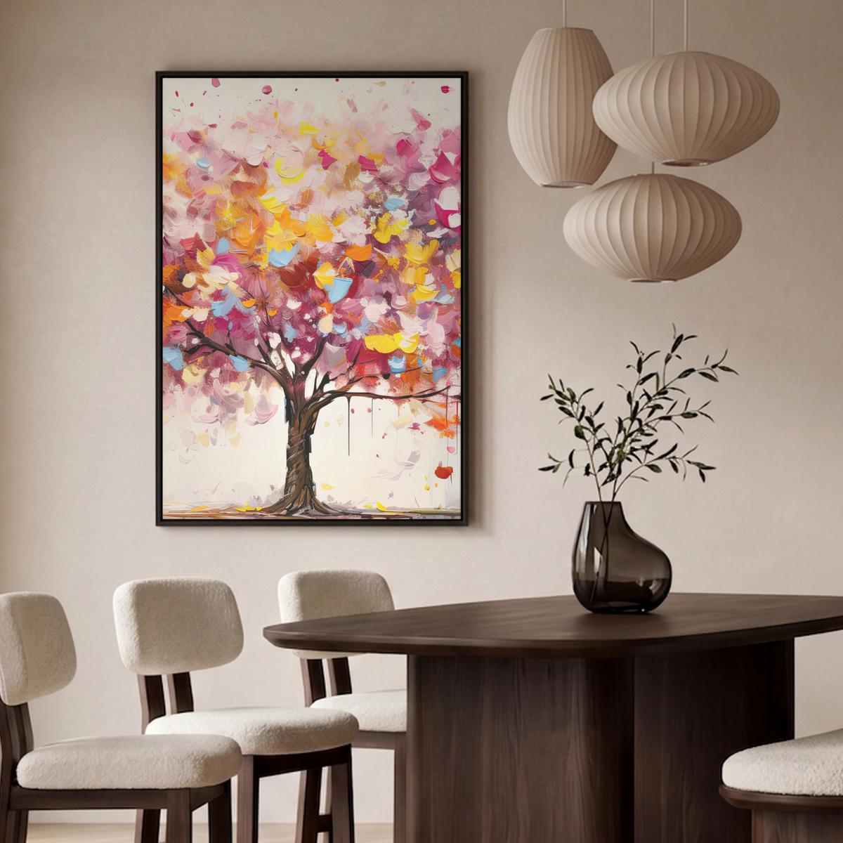 LEINWAND Bilder mit Rahmen - Aquarell - Baum - Kunst - Abstrakt - 90x140 - Multicolor, Textil (90/140cm) - MuchoWow
