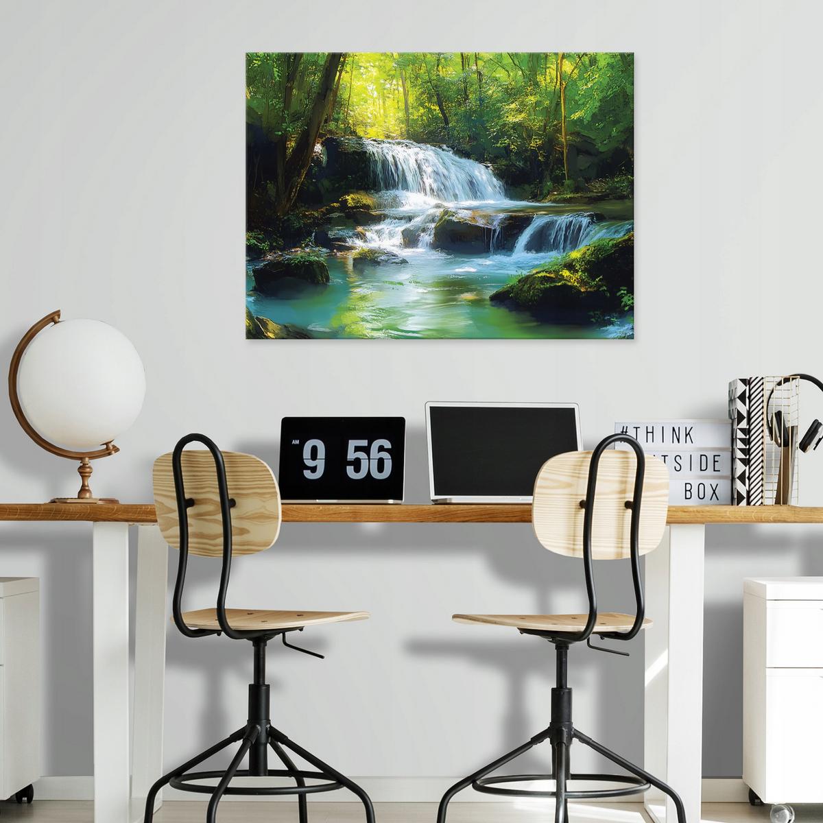 LEINWANDBILD Wasserfall Wald Natur Modern Wohnzimmer 120x80 - Multicolor, Holzwerkstoff (120/80cm) - Wallarena