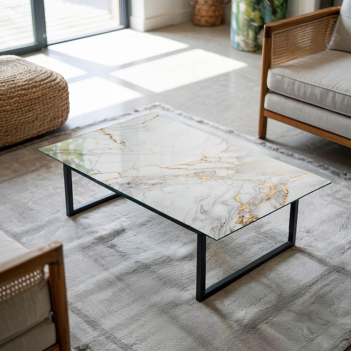 TISCHPLATTE 120x80 cm Eleganter Marmor mit Adern - Weiß, Glas (0.4/120/80cm) - TULUP