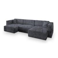 WOHNLANDSCHAFT SARMO Graphitfarben Kordstoff mit Schlaffunktion - Graphitfarben/Grau, Holz/Kunststoff (347/90/148cm) - MASSENO