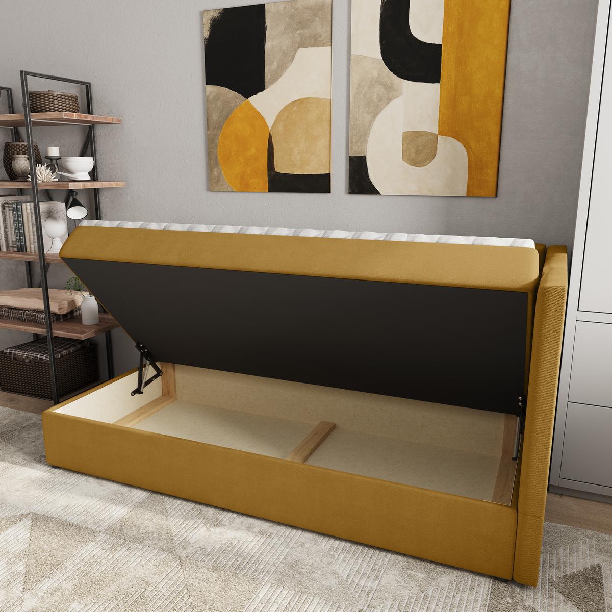 BOXBETT BEVE 100x200 cm mit Matratze und Topper, H2+H3 - Gelb - Gelb, Holz (100/200cm) - MASSENO