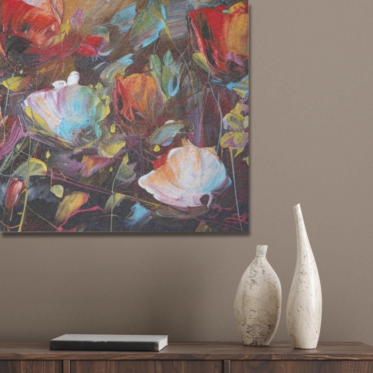 AKUSTIKBILD Blumen - Kunst - Natur - Ölgemälde Wandbild Wohnzimmer 100x70 cm - Multicolor, Kunststoff (100/70/0.9cm) - MuchoWow