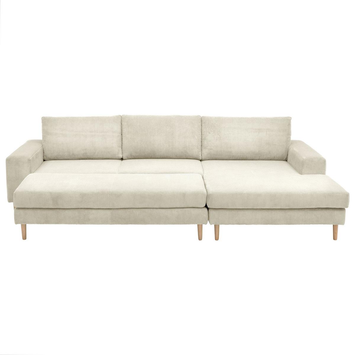 SOFA mit Longchair rechts Kaylynn Cordstoff creme - Creme, Kunststoff (175/294cm) - 58aufmkessel