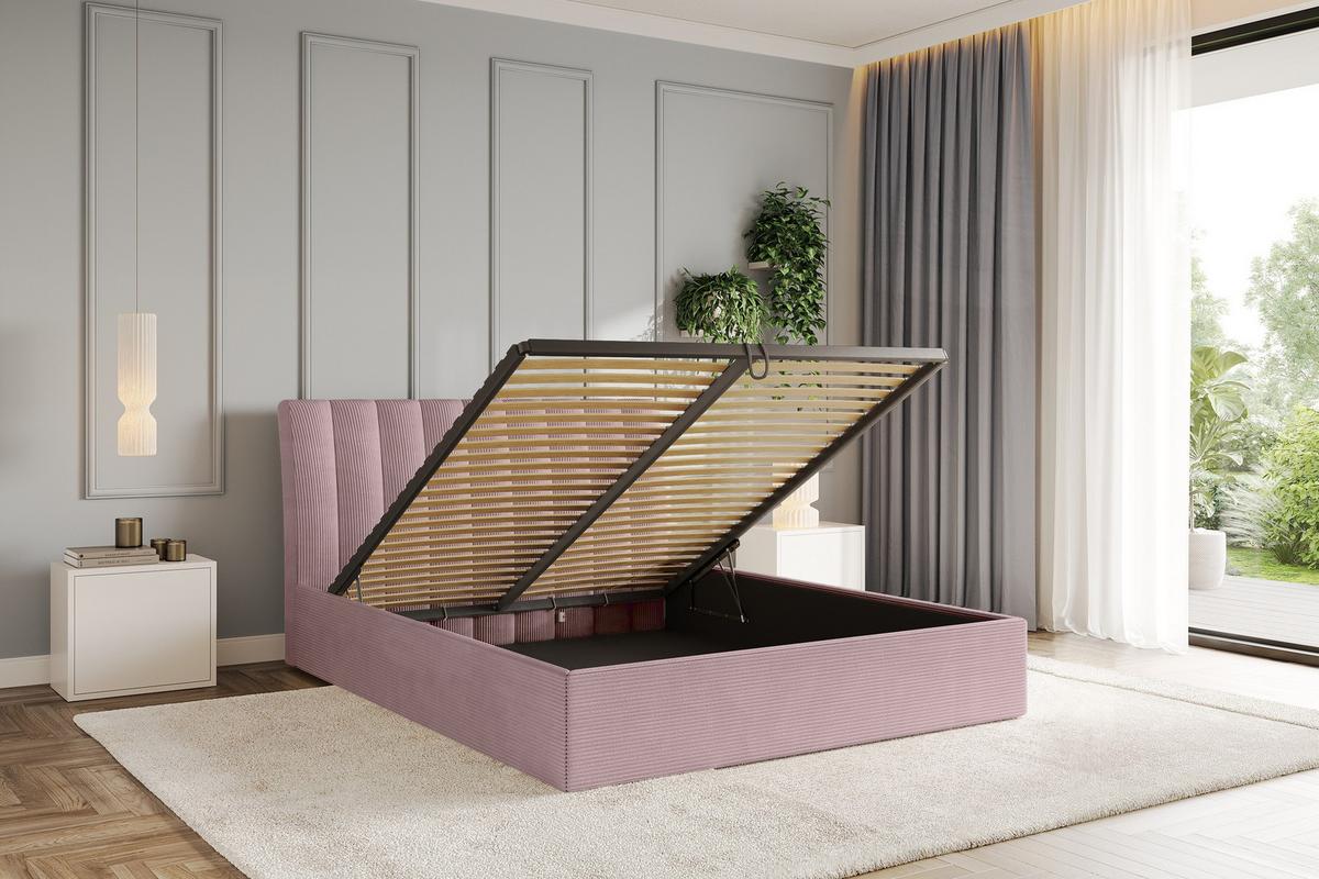 POLSTERBETT mit Bettkasten und Lattenrost, Boxbett ohne Matratze - ILAN 140x200 Rosa - Rosa, Holzwerkstoff/Textil (140/200cm) - ALTDECOR