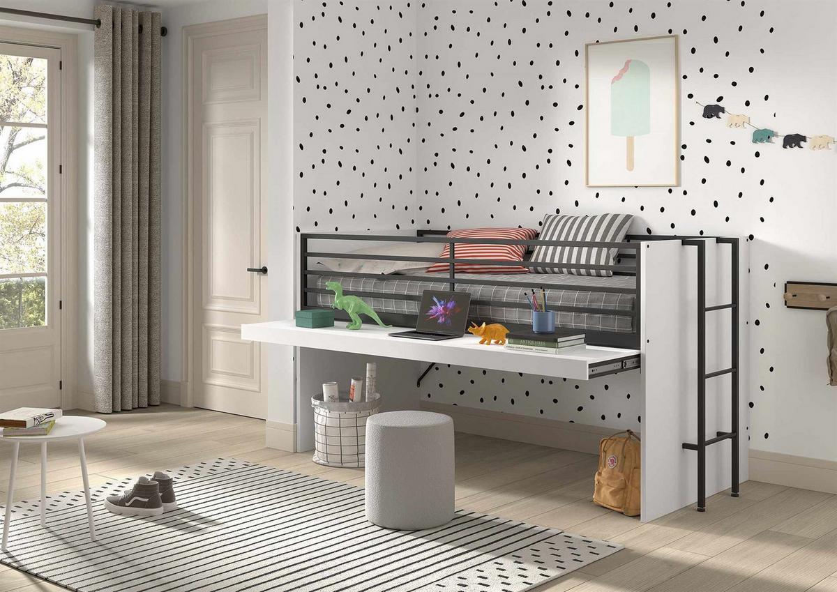 HALBHOCHBETT 90x200 Keelia Weiß mit Schreibtisch Stauraum - Weiß, Kunststoff (90/200cm) - 58aufmkessel