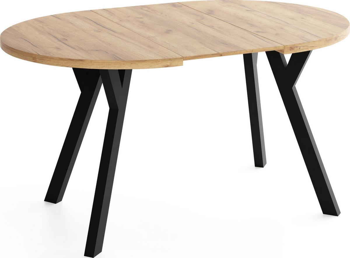 ESSTISCH Vero rund ausziehbar verlängerbar, Eiche Braun 80-130/80/77 cm - Eiche Wotan/Schwarz, Holz/Holzwerkstoff (80/130/76.5cm) - WFL GROUP