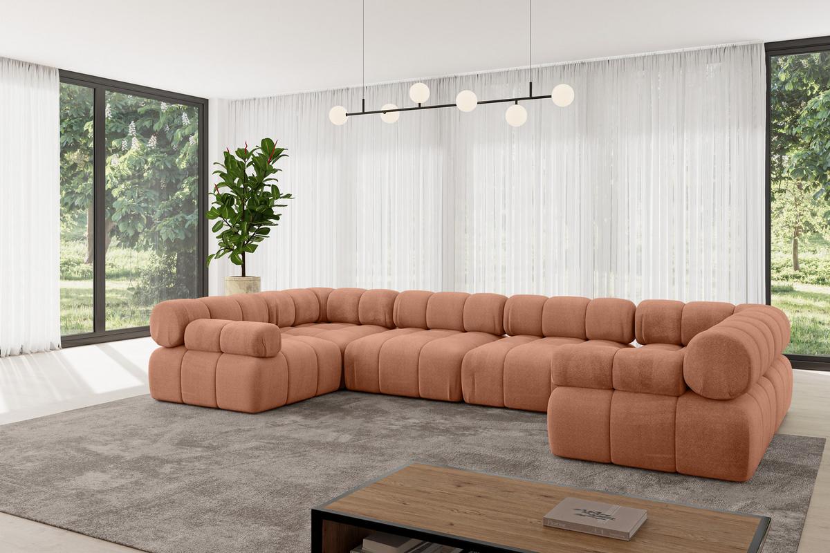 WOHNLANDSCHAFT modulares Sofa Birno-U2 - 380x190x70 cm Apricot Velours - Koralle, Holzwerkstoff/Textil (380/70/190cm) - ALTDECOR