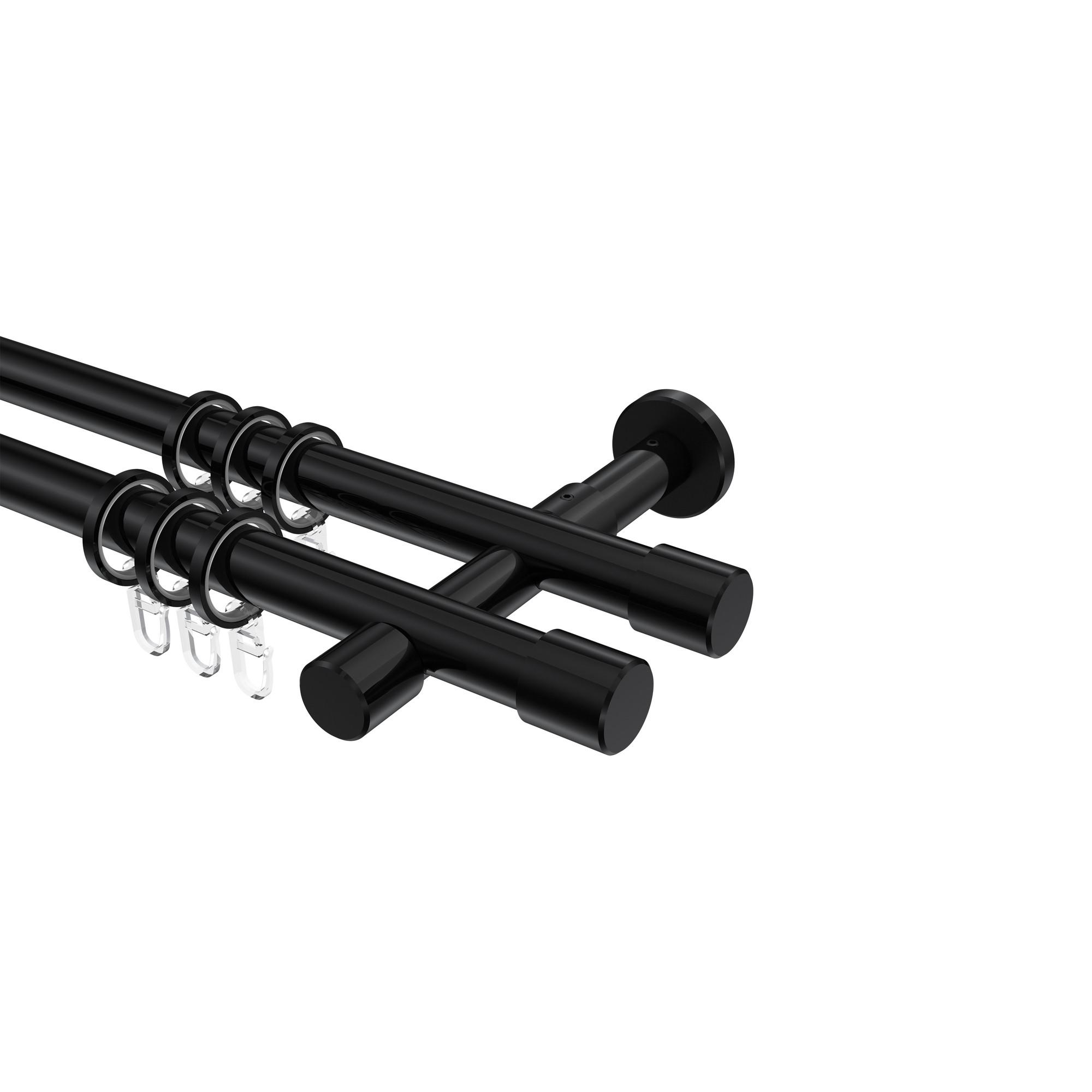 GARDINENSTANGE Prestige Santo 520 cm (geteilt in 4 x 130 cm), 2-läufig, 20 mm Ø Schwarz - Schwarz, Metall (520cm) - INTERDECO