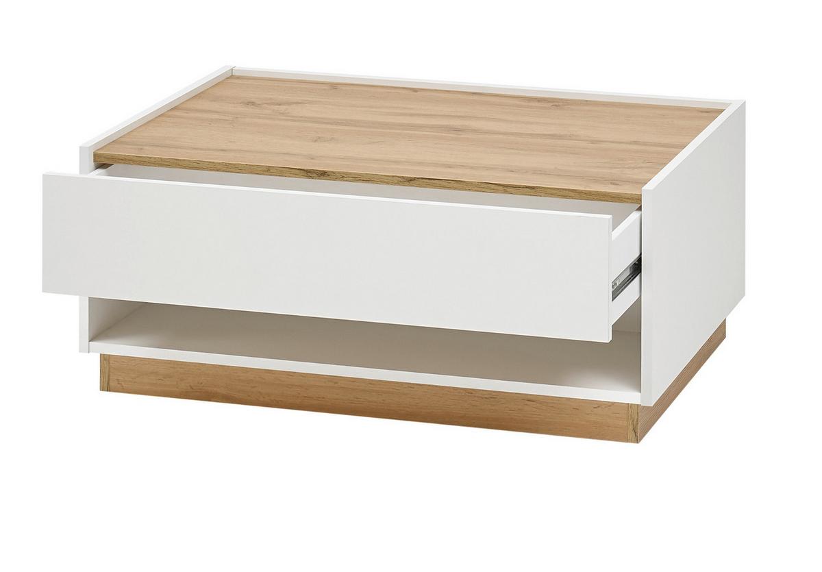 COUCHTISCH weiß, Eiche Wotan 90 x 60 cm, Wohnzimmertisch mit Stauraum - Eiche Wotan/Weiß, Holz/Holzwerkstoff (90/60/38cm) - Furn.Design