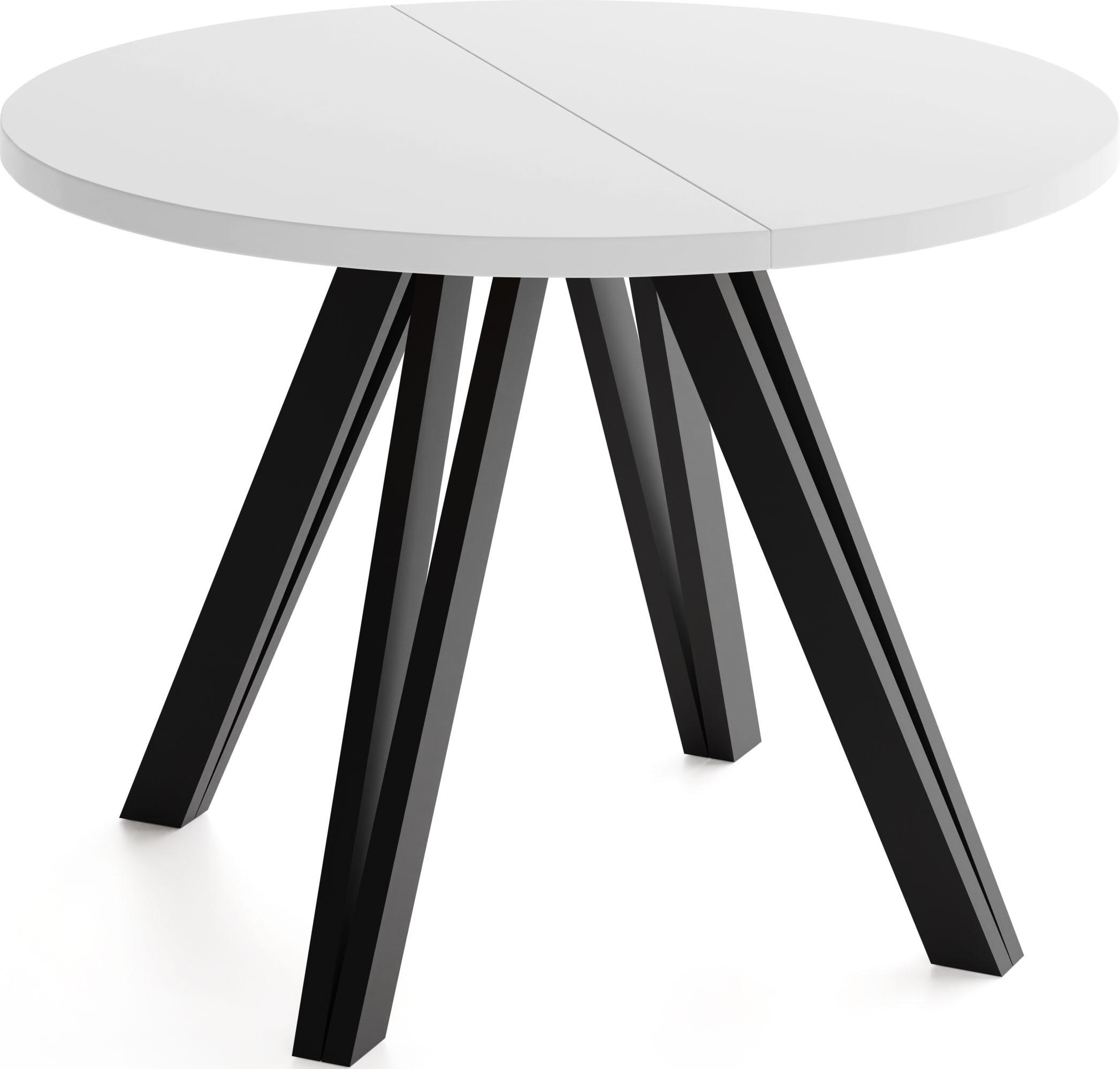 ESSTISCH Ravero runder ausziehbarer, Weiß 100-140/100/77 cm - Schwarz/Weiß, Holz/Holzwerkstoff (100/140/76.5cm) - WFL GROUP