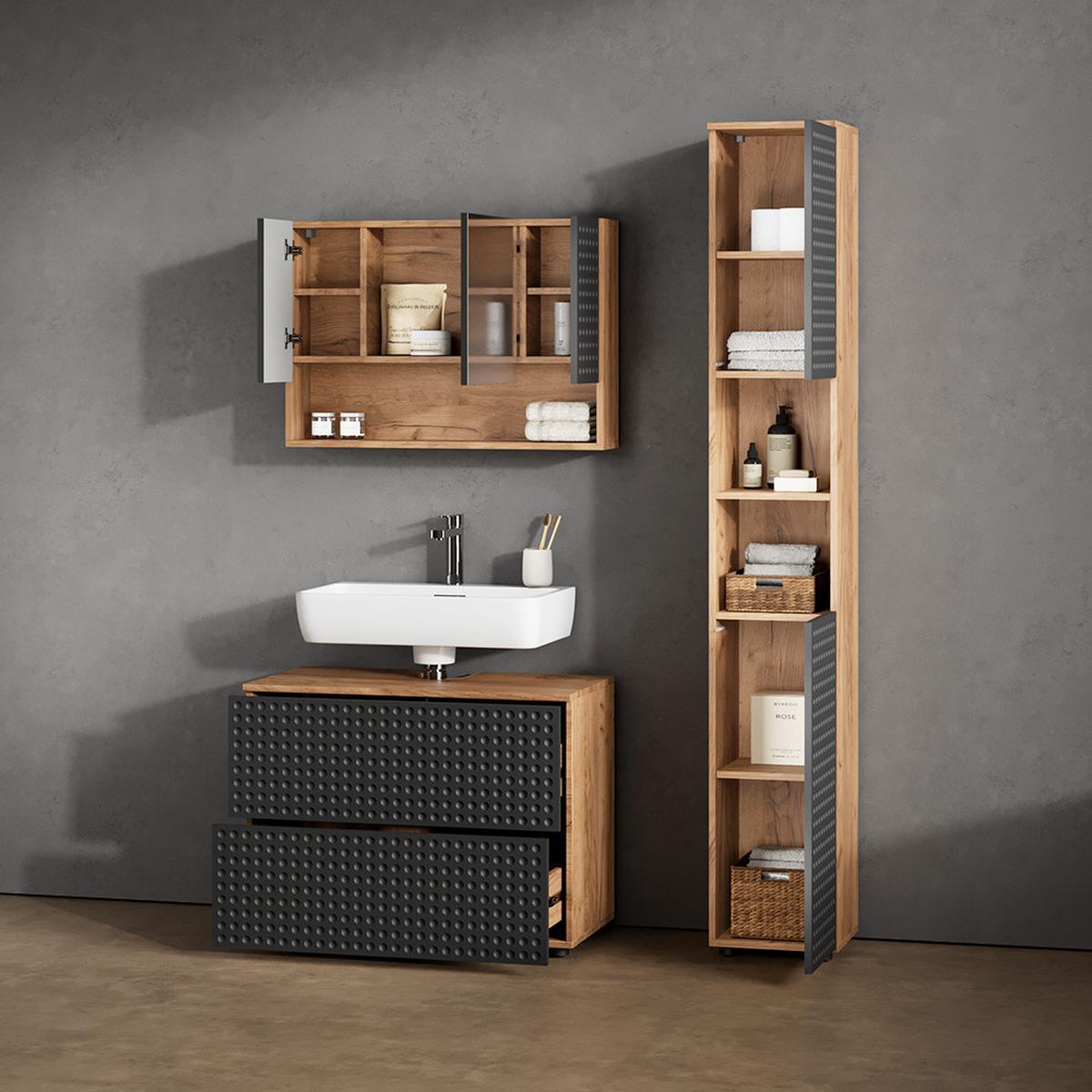 BADSCHRANK Ronco Anthrazit gepunktet 30 x 192 cm - Anthrazit, Holzwerkstoff (30/192/30cm) - Livinity®