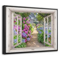 LEINWAND Bilder mit Rahmen - Hortensie - Durchsichtig - Blumen - Sommer - Lila - Weg - 40x30 - Lila, Textil (40/30cm) - MuchoWow