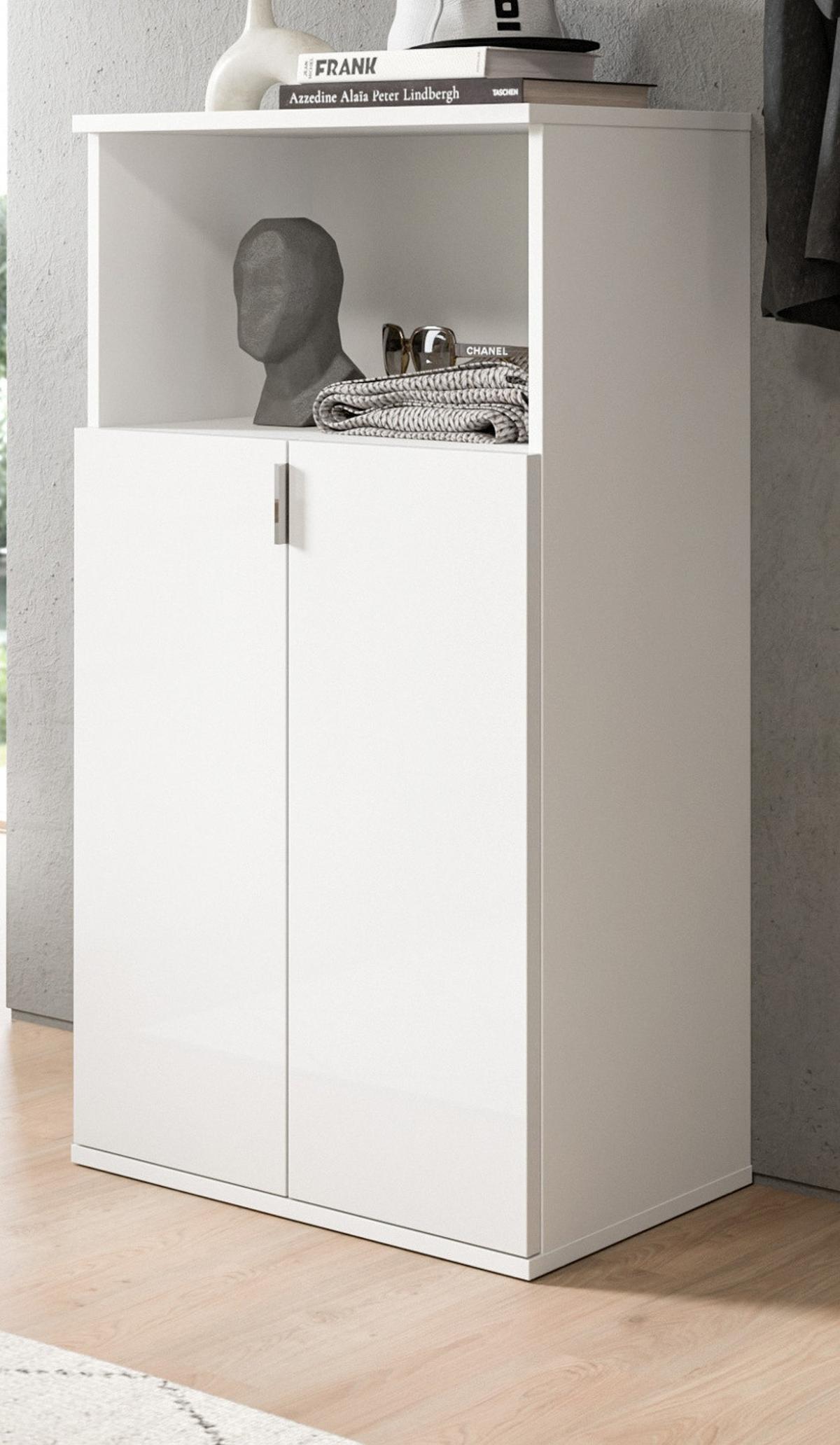 KOMMODE weiß Hochglanz 61 x 110 cm, Mehrzweckkommode mit 5 Fächern - Chromfarben/Weiß Hochglanz, Holzwerkstoff/Kunststoff (61/110/37cm) - Inn.Furn