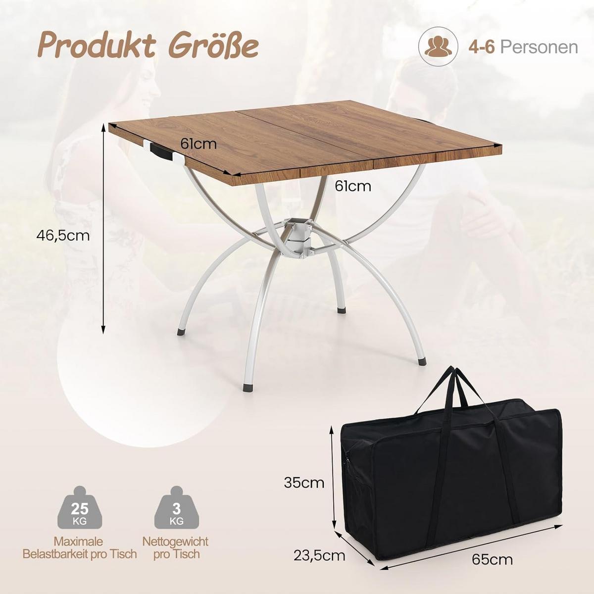 CAMPINGTISCH Natur(2er-Set) - Naturfarben, Metall - COSTWAY