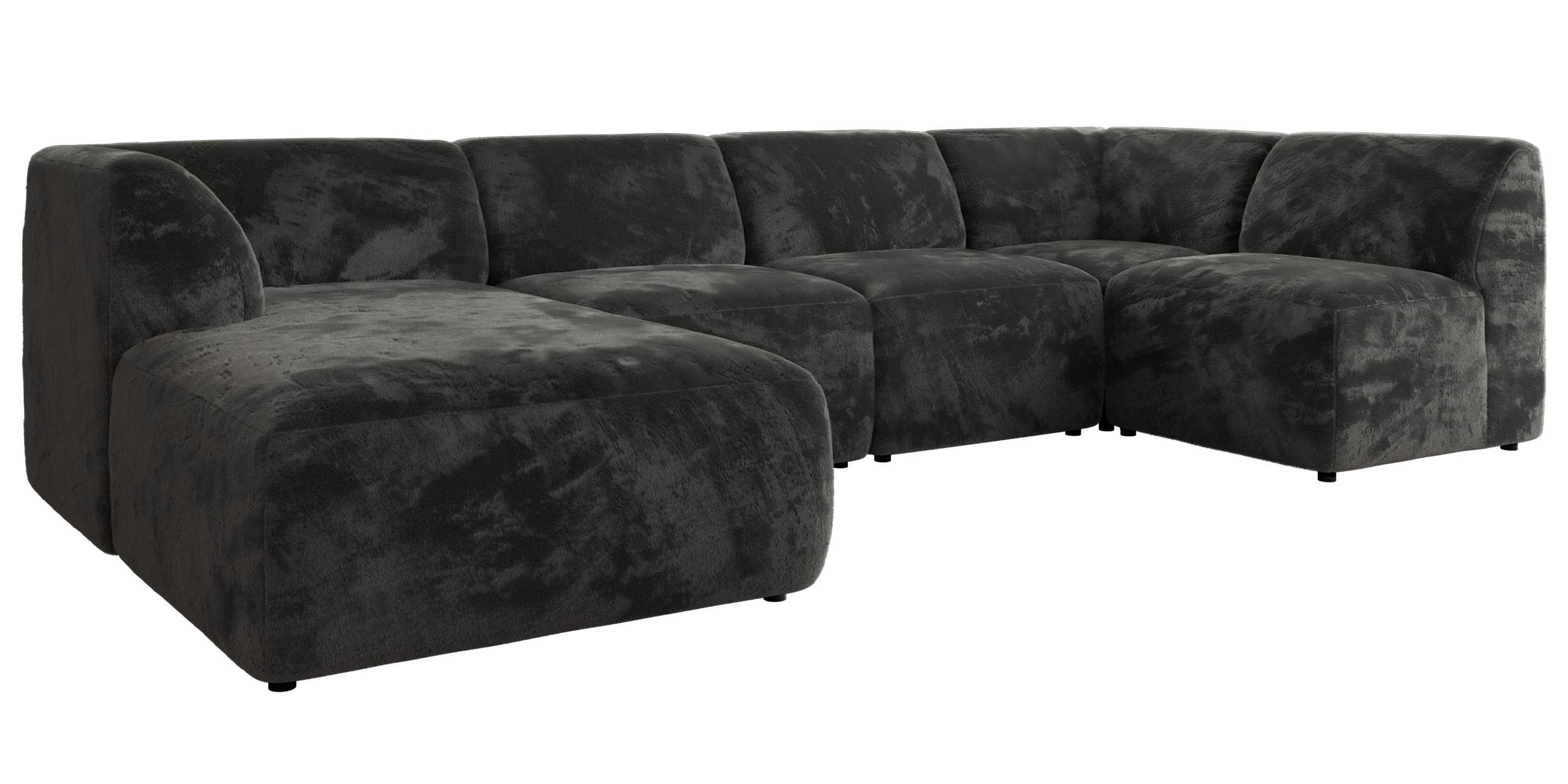 WOHNLANDSCHAFT MODARO U 5M - Dunkelgrau Plüsch - Links - Dunkelgrau/Schwarz, Textil (180/78/345cm) - MKS