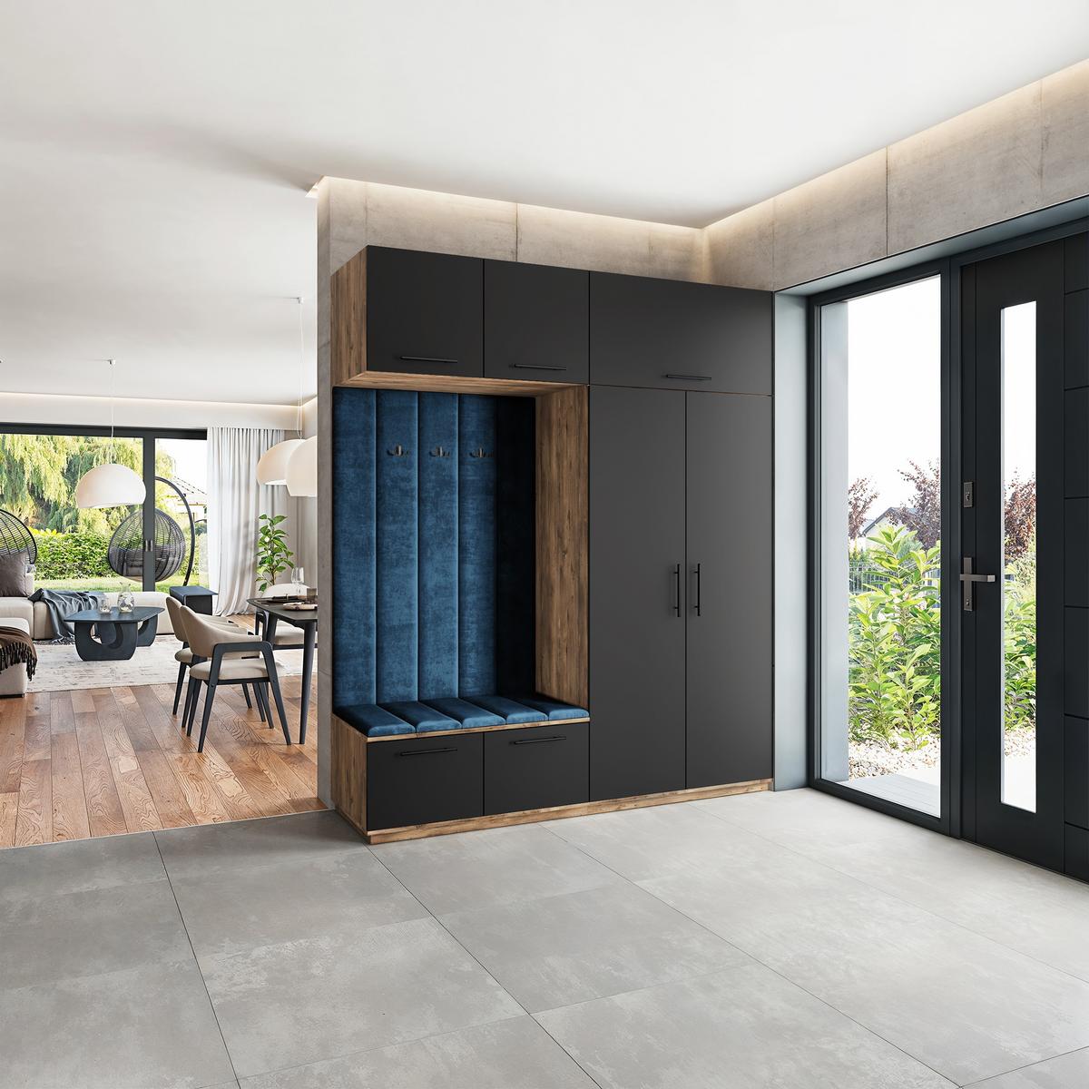 GARDEROBENSCHRANK REMA 200/240/60 cm Modern Garderobe-Set Eiche Lefkas - Blau/Eichefarben, Holzwerkstoff (200/240/60cm) - MASSENO