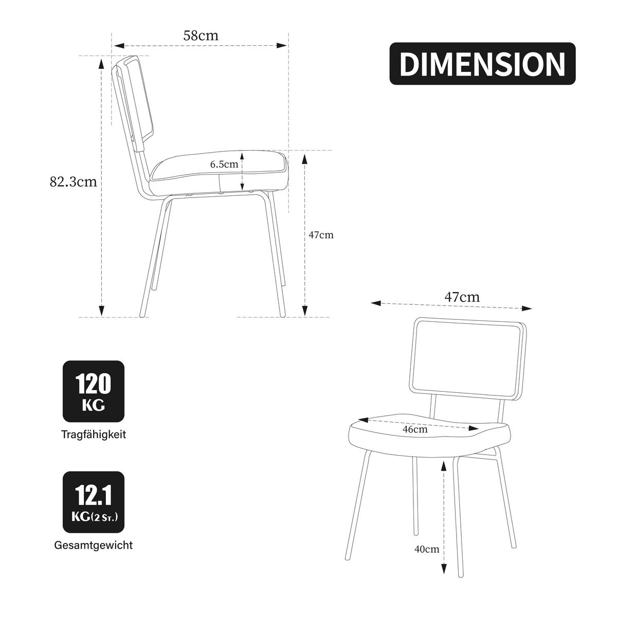 ESSZIMMERSTUHL 2er-Set Vintage PU-Leder Rattan-Optik Holz & Metallfüße - Creme, Textil (47/82/58cm) - Urban Meuble