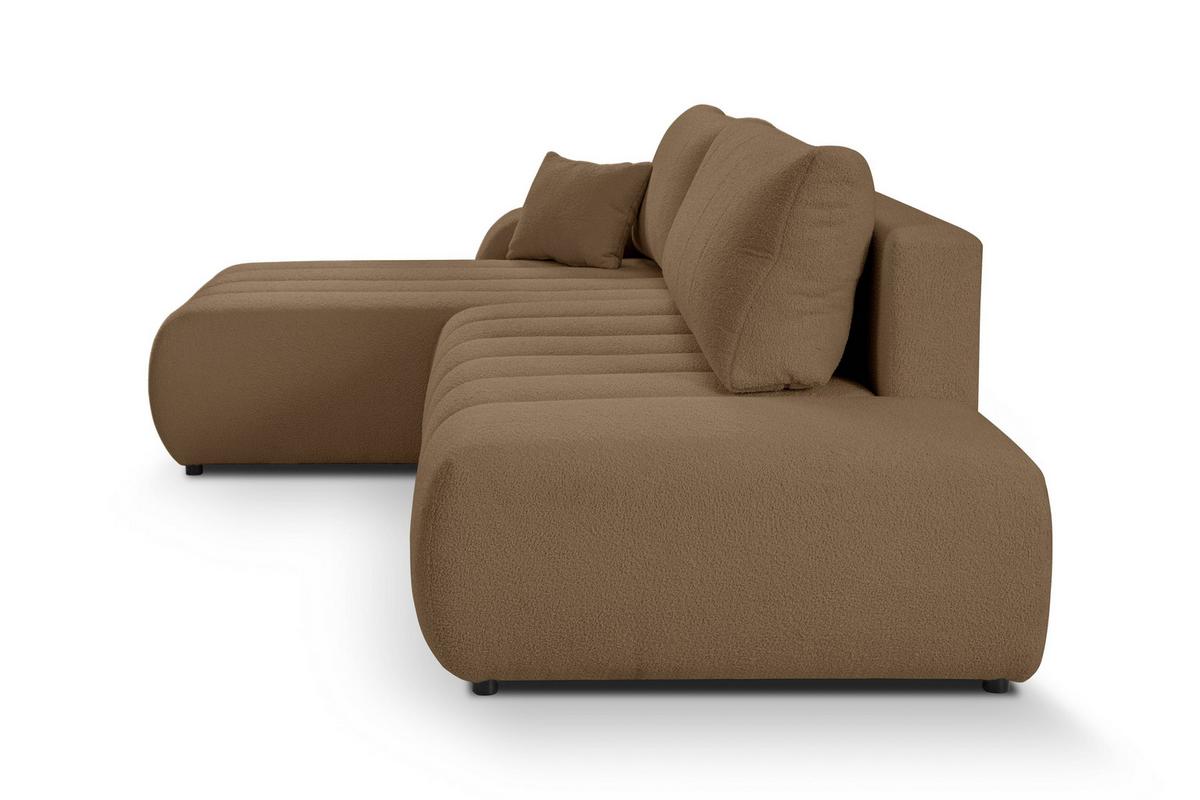 ECKSOFA GIOIA L-S Braun Boucle-Stoff mit Schlaffunktion - Braun, Holz (276/176cm) - MASSENO