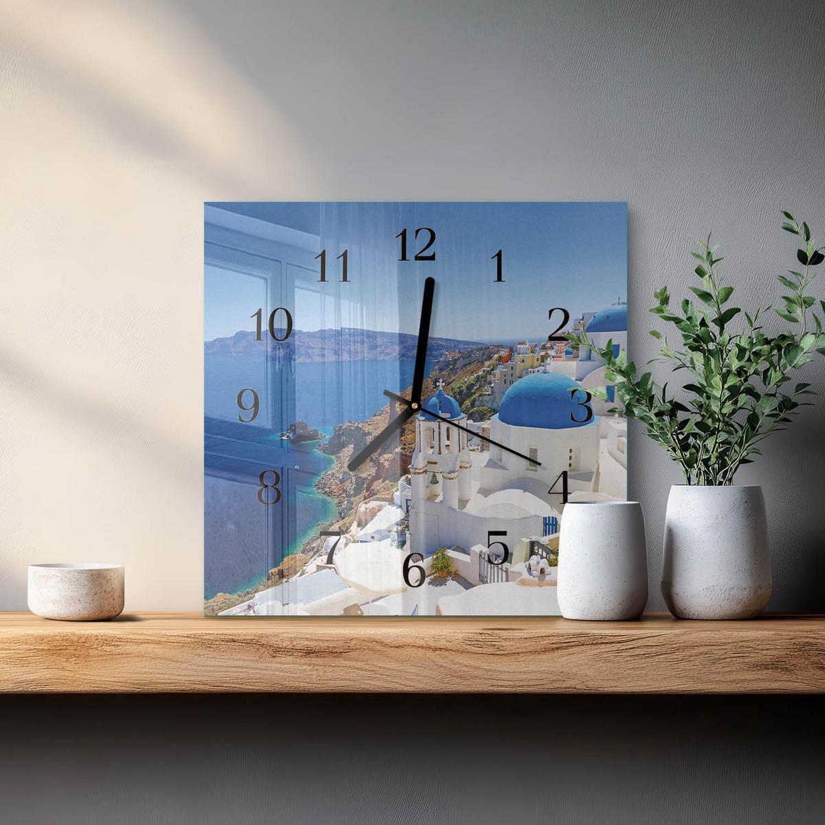 WANDUHR aus Glas 30x30 cm - Santorini - Blau, Glas (30/30/0.4cm) - TULUP