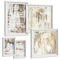 BILDER SET 5er Set - 50x50 cm & 20x30 cm & 40x60 cm Weißer Rahmen - Abstrakte Muster, weiß, braun - Weiß, Kunststoff (40/60cm) - TULUP