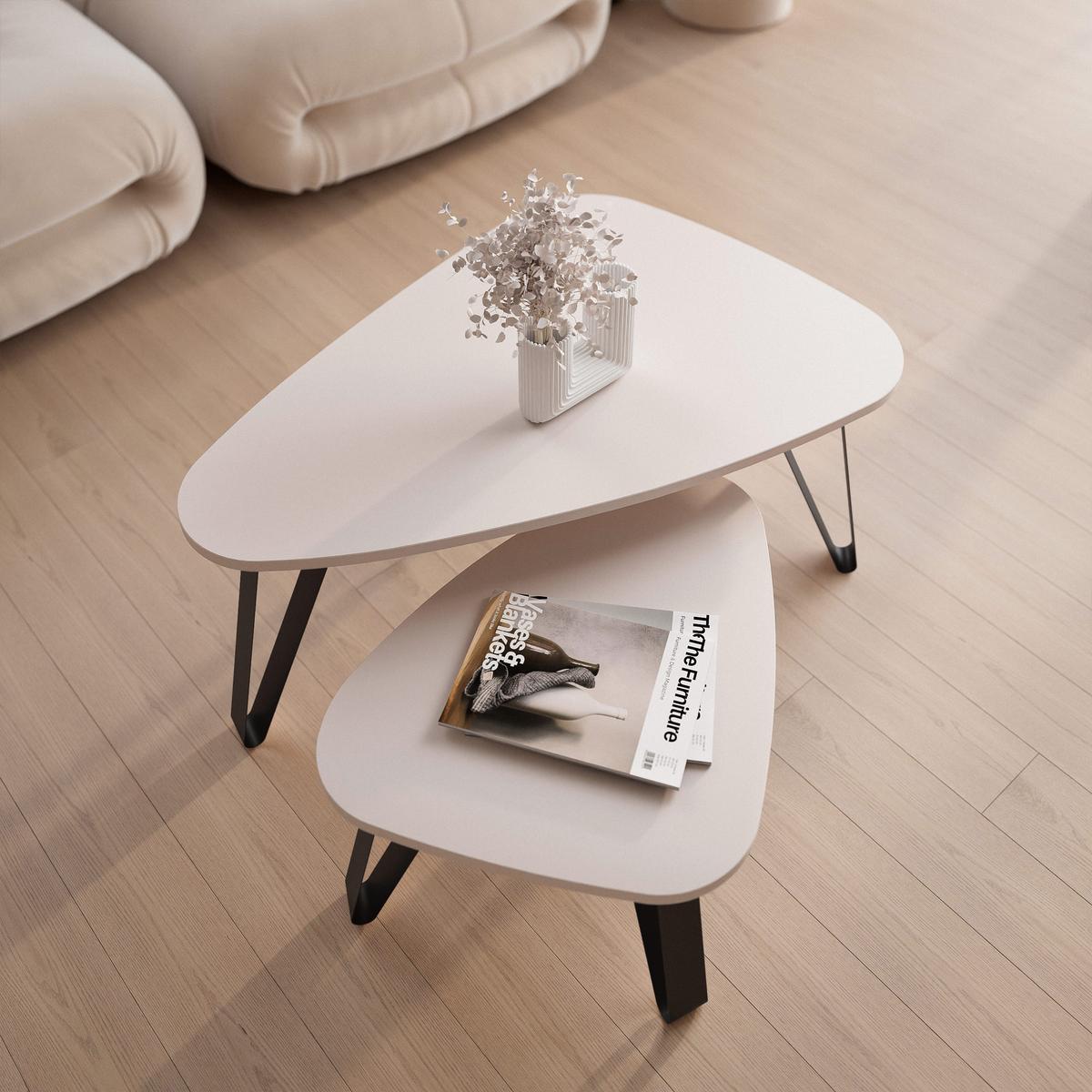 SATZTISCH NOA Stahlgestell, Freiform, Schwarz / Kaschmir - Kaschmir/Schwarz, Holzwerkstoff/Metall (94/60/42cm) - Idohome