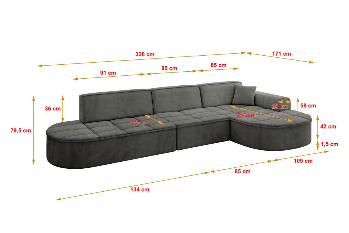 ECKSOFA Ottomane Rechts TARO-L2 - 328x171x79,5 cm Dunkelgrau - Dunkelgrau, Holzwerkstoff/Textil (328/171cm) - ALTDECOR