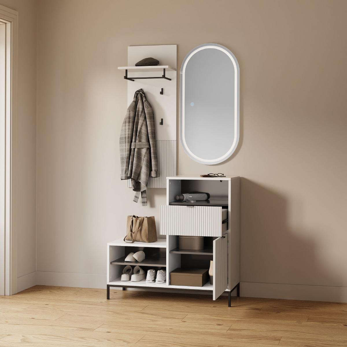SCHUHSCHRANK Aterno Weiß 100 x 98.5 cm mit Tür und Schublade - Weiß, Holzwerkstoff (100/98.5/40cm) - Livinity®