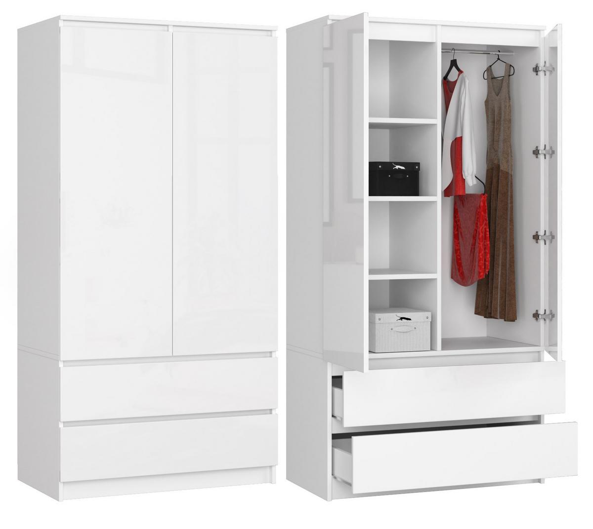 KLEIDERSCHRANK Weiß, Weiß Glanz 180/90/51 - Weiß, Holzwerkstoff (90/180/51cm) - RAUMHIRSCH FURNITURE
