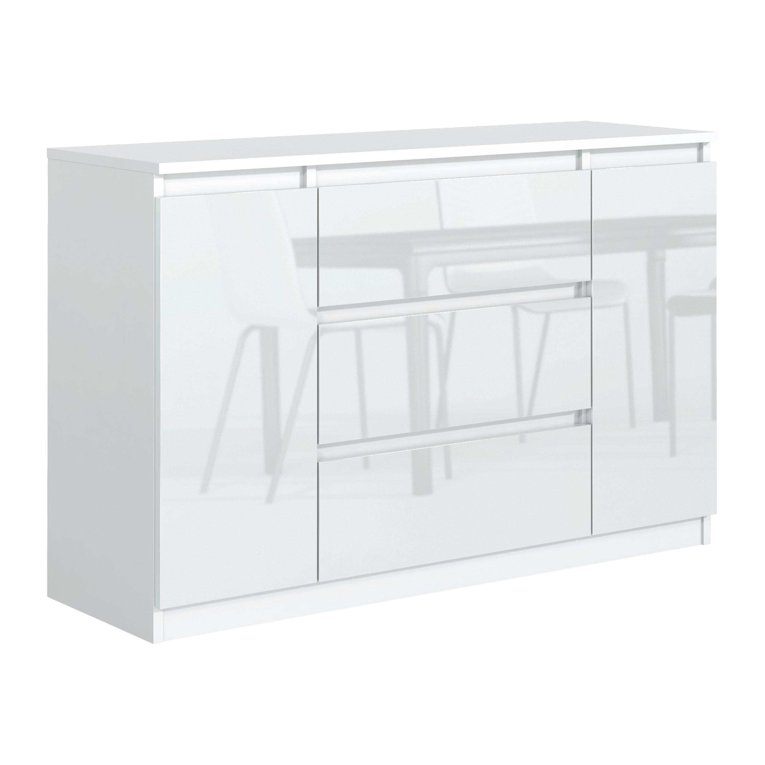 KOMMODE NUDO 120/78,5/39cm mit 3 Schubladen 2 Türen Weiß - Weiß Hochglanz/Weiß, Holzwerkstoff (120/78.5/39cm) - MASSENO