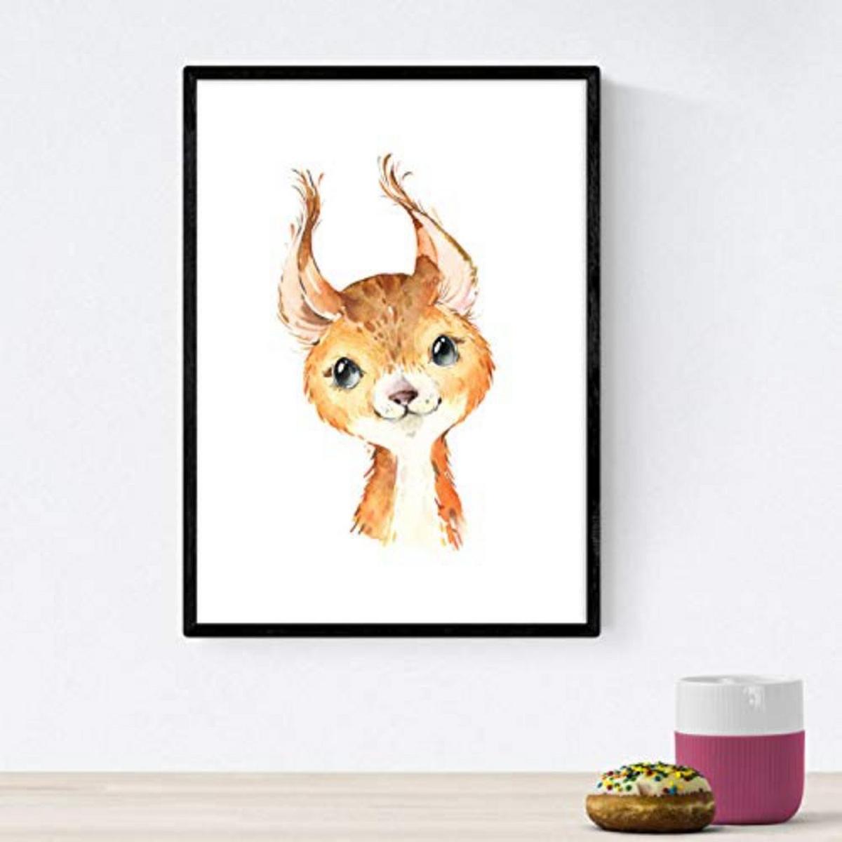 POSTER Set mit 4 Waschbär Stinktier Reh und Fuchs A3 Rahmenlos - Klar, Papier (29.7/3cm) - Nacnic