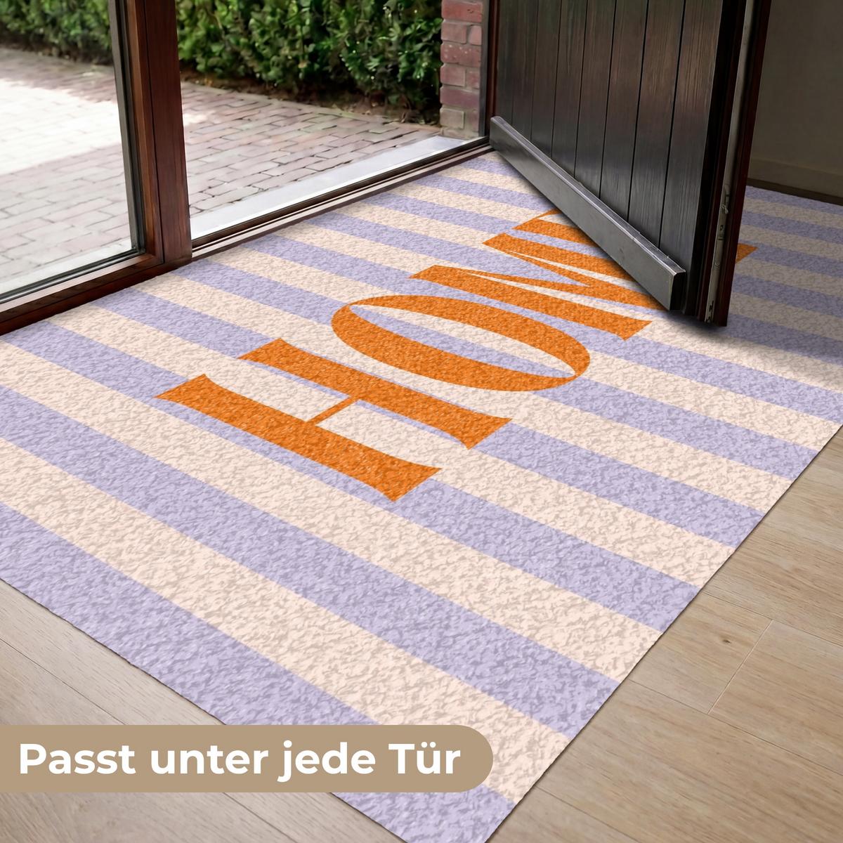 FUSSMATTE Lila – Orange – Streifen – Startseite 150x90 cm - Flieder, Kunststoff (150/0.4cm) - MuchoWow