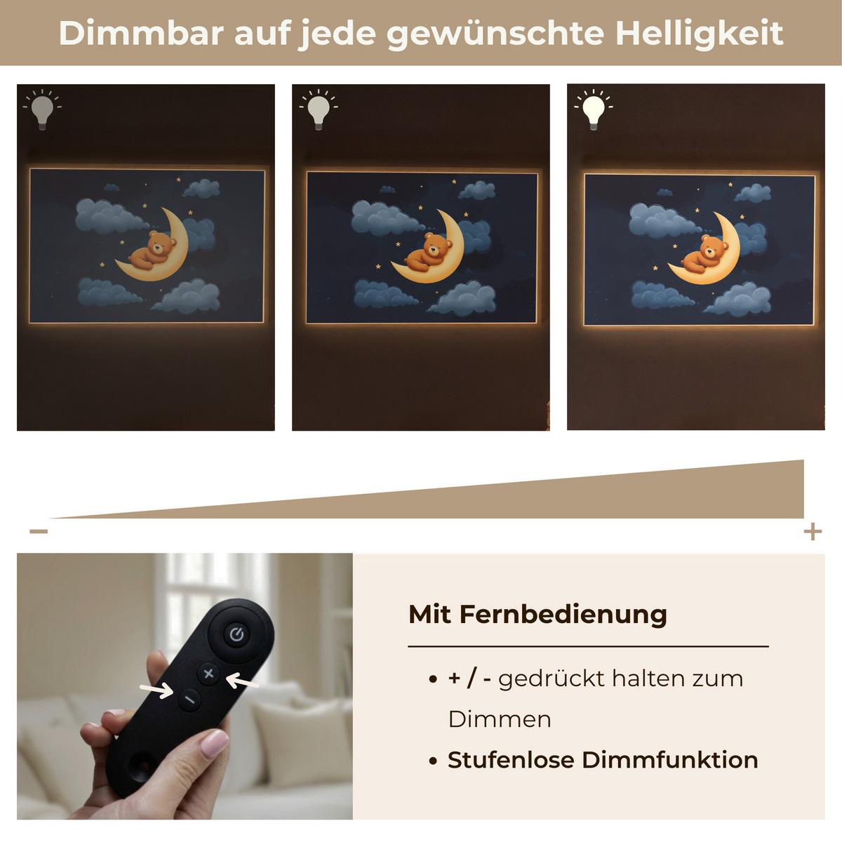 NACHTTISCHLAMPE MIT AKKU Teddybär - Mond - Wolken - Sterne 90x60 cm - Dunkelblau, Holzwerkstoff (8/90/60cm) - OnlyWow