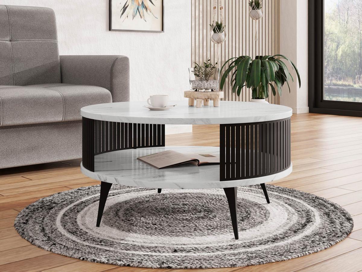 COUCHTISCH Roenni - Weiß Hochglanz/Schwarz, Holzwerkstoff/Metall (75/75/44cm) - MIRJAN24
