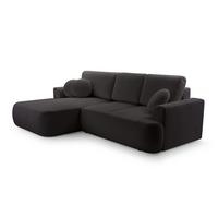 ECKSOFA FILO Schwarz Boucle-Stoff mit Schlaffunktion - Schwarz, Holz (260/168cm) - MASSENO