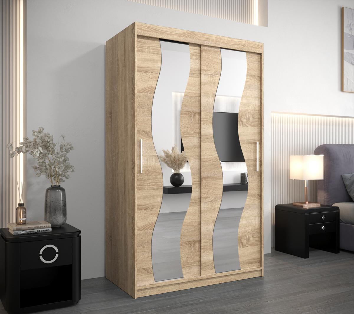 SCHWEBETÜRENSCHRANK 200/120/62 2-türig - Silberfarben/Sonoma Eiche, Holz/Kunststoff (120/200/62cm) - MÖBEL KRYSPOL