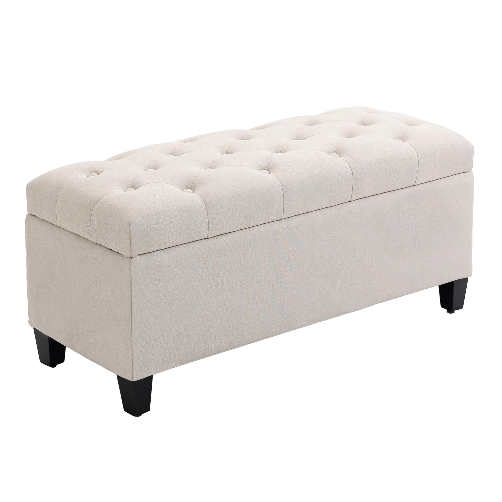 TRUHENBANK leinenartiges Polyester holz Cremeweiß - Creme, Kunststoff (40/44/100cm) - HOMCOM