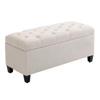 TRUHENBANK leinenartiges Polyester holz Cremeweiß - Creme, Kunststoff (40/44/100cm) - HOMCOM