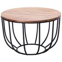 COUCHTISCH in Industrial-Stil, Sheesham Massivholz, Metallgestell, Korbdesign, Rustikal - Schwarz/Braun, Holz/Metall (60/60/39cm) - KADIMA DESIGN